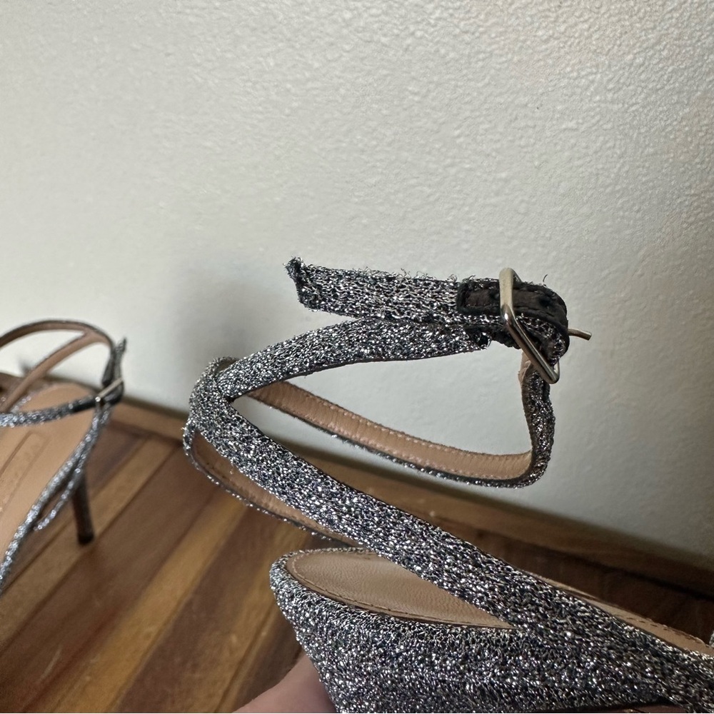 Aquazzura Firenze Silver Sparkly Metallic Powder Puff Slingback 38.5 - Picture 9 of 16